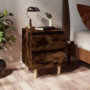 Bed Cabinet with Solid Wood Legs Smoked Oak 40x35x50 cm