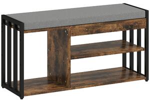 HOMCOM Shoe Storage with Seat, Upholstered Entryway Bench, Shoe Bench with 3 Open Shelves for Hallway, Rustic Brown