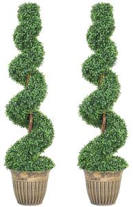 HOMCOM Set of 2 Artificial Plants, Topiary Spiral Boxwood Trees with Pot, for Home Indoor Outdoor Decor, 120cm