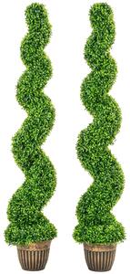 HOMCOM Set of 2 Artificial Plants, Topiary Spiral Boxwood Trees with Pot, for Home Indoor Outdoor Decor, 150cm