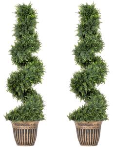 HOMCOM Set of 2 Artificial Plants, Topiary Spiral Cypressd Trees with Pot, for Home Indoor Outdoor Decor, 120cm