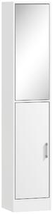Kleankin Tall Mirrored Free Standing Bathroom Cabinet, Storage Cupboard, Floor Standing Tallboy Unit with Adjustable Shelf, White Aosom UK