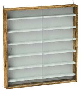 HOMCOM 7-Tier Wall Display Shelf Unit Cabinet w/ 6 Adjustable Shelves Glass Doors Home Office Ornaments 83x80cm, Rustic Brown