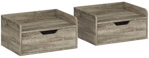 HOMCOM Floating Nightstands Set of 2, Wall Mounted Bedside Table with Drawer for Bedroom, Grey Wood Effect