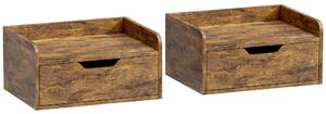 HOMCOM Floating Nightstands Set of 2, Wall Mounted Bedside Table with Drawer for Bedroom, Rustic Brown