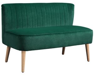 HOMCOM 46" Loveseat Sofa Upholstered Small 2 Seater Sofa with Thick Padded Seat and Rubber Wood Legs, Dark Green