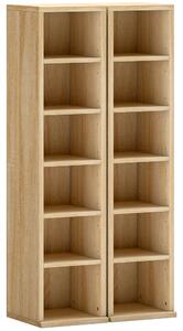 HOMCOM Set of 2 CD Media Display Shelf Unit Tower Rack with Adjustable Shelves, Oak