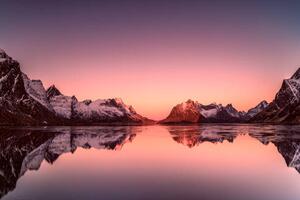 Photography Sunrise over mountains, Lofoten, Norway, felix