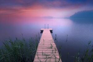 Photography Wooden pier. Midsummer lake at evening in Finland, Milamai