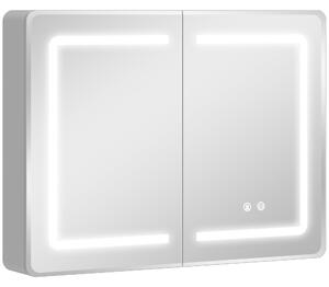 HOMCOM Mirrored Bathroom Cabinet with LED Lights, 60 x 80 cm Bathroom Mirror Cabinet with Anti-Fog, 3 Colour Dimmable Lighting
