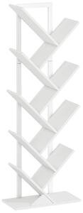 HOMCOM 9-Tier Tree Bookshelf, Industrial Free Standing Bookcase with Steel Frame, Display Storage White