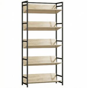 HOMCOM Bookshelf 5-Tier Metal Frame Room Divider Bookcase Storage Shelves for Living Room Oak