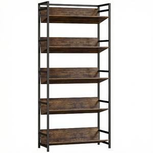 HOMCOM Bookshelf 5-Tier Metal Frame Room Divider Bookcase Storage Shelves for Living Room Rustic Brown