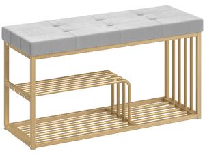 HOMCOM Bench and Shoe Storage, Tufted Shoe Storage Bench with Velvet Seat Cushion Gold Steel Frame for Entryway, Grey