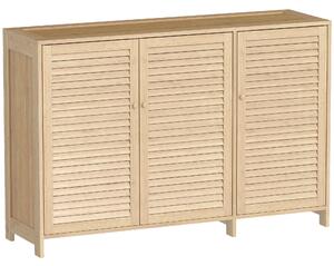 HOMCOM Bamboo Shoe Cabinet with Louvered Doors, 18 Pairs Shoe Storage Cabinet with Adjustable Shelves for Hallway, Natural