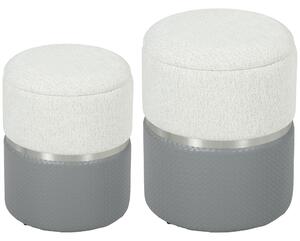 HOMCOM Nesting Round Ottoman with Storage Set of 2 - Cream/Grey