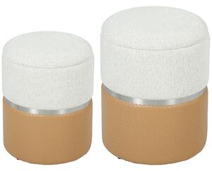 HOMCOM Nesting Round Ottoman with Storage Set of 2 - Cream/Brown