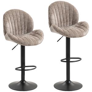 HOMCOM Bar Stools Set of 2, Swivel Barstools with Back, Adjustable Height and Footrest for Kitchen Island, Dining Room, Brown
