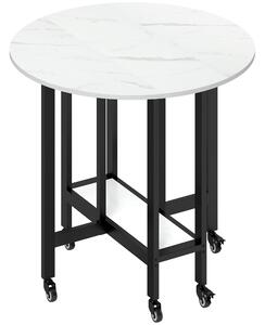 HOMCOM Folding Dining Table, Drop Leaf Table with Open Shelf, Rolling Kitchen Table for Dining Room, Small Spaces, White Marble
