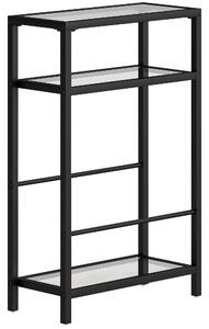 HOMCOM 3-Tier Side Table, Narrow End Table with Storage Shelf and Tempered Glass Tabletop for Small Spaces, Black