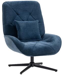HOMCOM Accent Chair, Chenille Upholstered Swivel Armchair with Lumbar Pillow, High Back, Deep Seat and Metal Legs, Dark Blue
