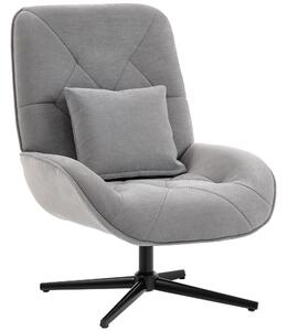 HOMCOM Accent Chair, Chenille Upholstered Swivel Armchair with Lumbar Pillow, High Back, Deep Seat and Metal Legs, Light Grey