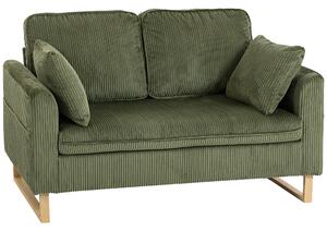HOMCOM 2 Seater Sofa, 140 cm Loveseat Sofa with Spring Cushions, Metal Legs, 2 Pillows, Dark Green