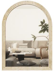 HOMCOM Arched Wall Mirror with Grooved Edge & Hooks, Wall-Mounted Mirror, Modern Tempered Glass & Polystyrene Beige