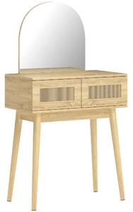 HOMCOM Dressing Table, Compact Vanity Desk with Mirror and 2 Drawers, Natural Wood Finish