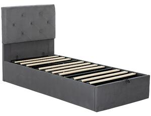 HOMCOM Single Bed Frame Gas Side Lift Under Bed Storage Upholstered Platform Bed Tufted Headboard for 90 x 190 cm Mattress