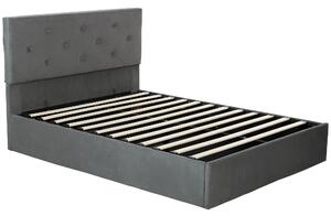 HOMCOM Double Bed Frame Gas Side Lift Under Bed Storage Upholstered Platform Bed Tufted Headboard for 140 x 190 cm Mattress