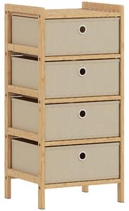 HOMCOM Chest of Drawers, 4 Fabric Drawers Narrow Dresser with Bamboo Frame, Cream White