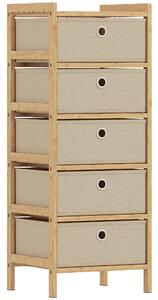 HOMCOM Chest of Drawers, 5 Fabric Drawers Narrow Dresser with Bamboo Frame, Cream White