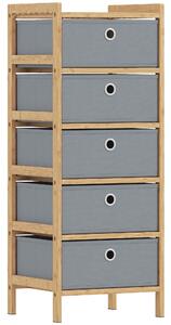 HOMCOM Chest of Drawers, 5 Fabric Drawers Narrow Dresser with Bamboo Frame, Light Grey