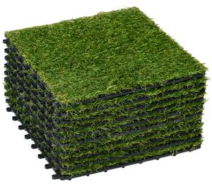 Outsunny 10-Piece Artificial Grass Set, Weatherproof Turf Tiles, 25mm Pile Height, Outdoor Carpet for Garden, Balcony & Patio, 30 x 30cm, Dark Green