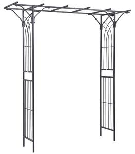 Outsunny 210cm Decorative Metal Garden Trellis Arch with Durable Steel Tubing & Elegant Scrollwork, Great for Weddings, Dark Gre