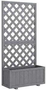 Outsunny Wood Planter with Trellis for Climbing Plants, Raised Bed, Planter Box with Drainage Holes to Grow Herbs Flowers, Grey