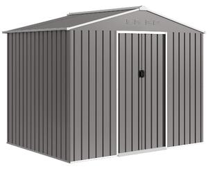 Outsunny 8 x 6ft Galvanised Steel Shed, with Double Door - Light Grey