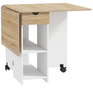 HOMCOM Folding Dining Table, Drop Leaf Table for Small Spaces, Foldable Table with Drawer and Storage Shelves for Kitchen, Dining Room, Oak