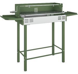 Outsunny BBQ Rotisserie Grill Roaster Charcoal Spit Roasting Machine for Chicken Turkey with 3-Level Grill Grate, Side Shelves, Dark Green