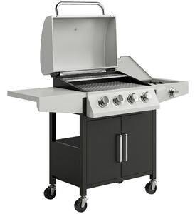 Outsunny 4+1 Burner Gas BBQ Grill with Side Burner, 50000 BTU Steel Portable Gas Barbecue Grill with Built-in Thermometer, Lid