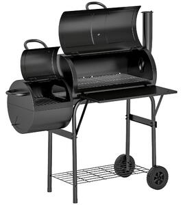 Outsunny Barbecue Grill Portable Outdoor Charcoal BBQ Grill with Offset Smoker 109 x 60 x 120 cm Black