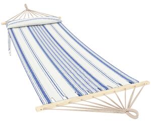 Outsunny Cotton Hammock, Soft Portable Swing Sleeping w/ Headrest & Side Pocket, Blue and White