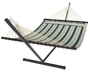 Outsunny Outdoor Hammock with Stand Detachable Pillow Striped Swing Steel Frame, for Garden, Patio, Green