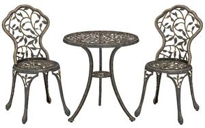 Outsunny 3 Pcs Aluminium Bistro Set Garden Furniture Dining Table Chairs Outdoor Seat Patio Seater Brown