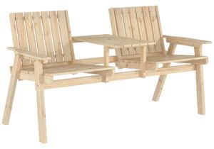 Outsunny 2-Seater Garden Loveseat with Table and Parasol Hole for Porch, Patio, Natural Wood Finish