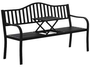 Outsunny Metal Outdoor Bench with Liftable Middle Table, Patio Loveseat, Garden Bench for Garden, Porch, Seats 2–3 People, Black