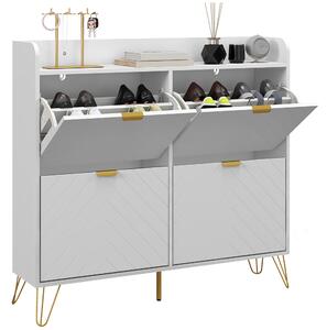 HOMCOM Narrow Shoe Storage Cabinet, Slim Shoe Cupboard with 4 Flip Drawers, Adjustable Shelf, Shoe Rack for 16 Pairs of Shoes Aosom UK