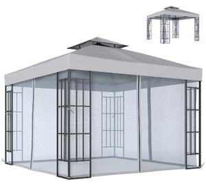 Outsunny 3 x 3(m) Patio Gazebo Canopy Garden Pavilion Tent Shelter with 2 Tier Roof and Mosquito Netting, Light Grey