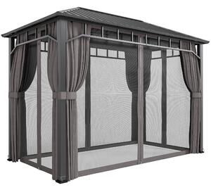 Outsunny 2 x 3.5 m Hardtop Gazebo with Galvanised Steel Roof, Waterproof Permanent Pavilion Garden Gazebo with Netting and Curtains for Patio, Deck, Dark Grey